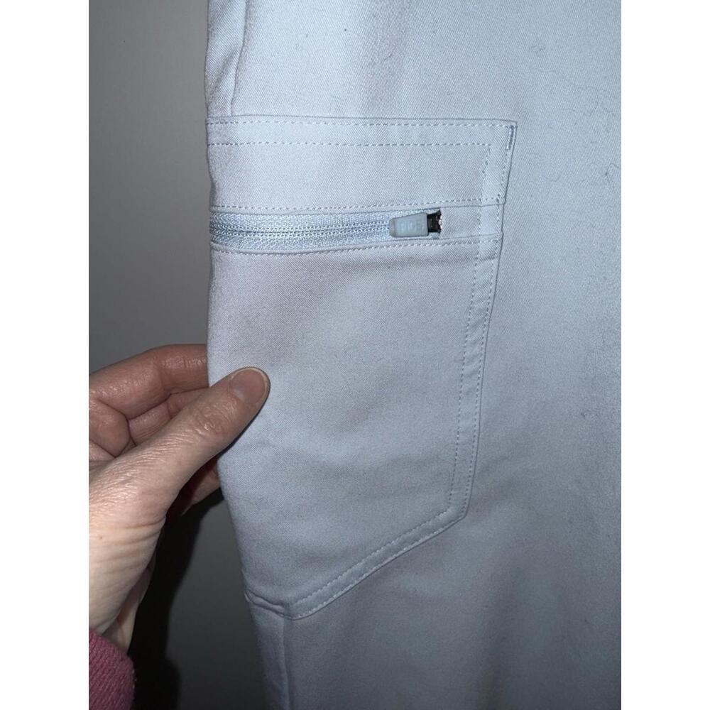 FIGS Zamora Jogger scrub pants Sz L Technical Blue Slate Yellow Drawstrings Flaw - Picture 3 of 9